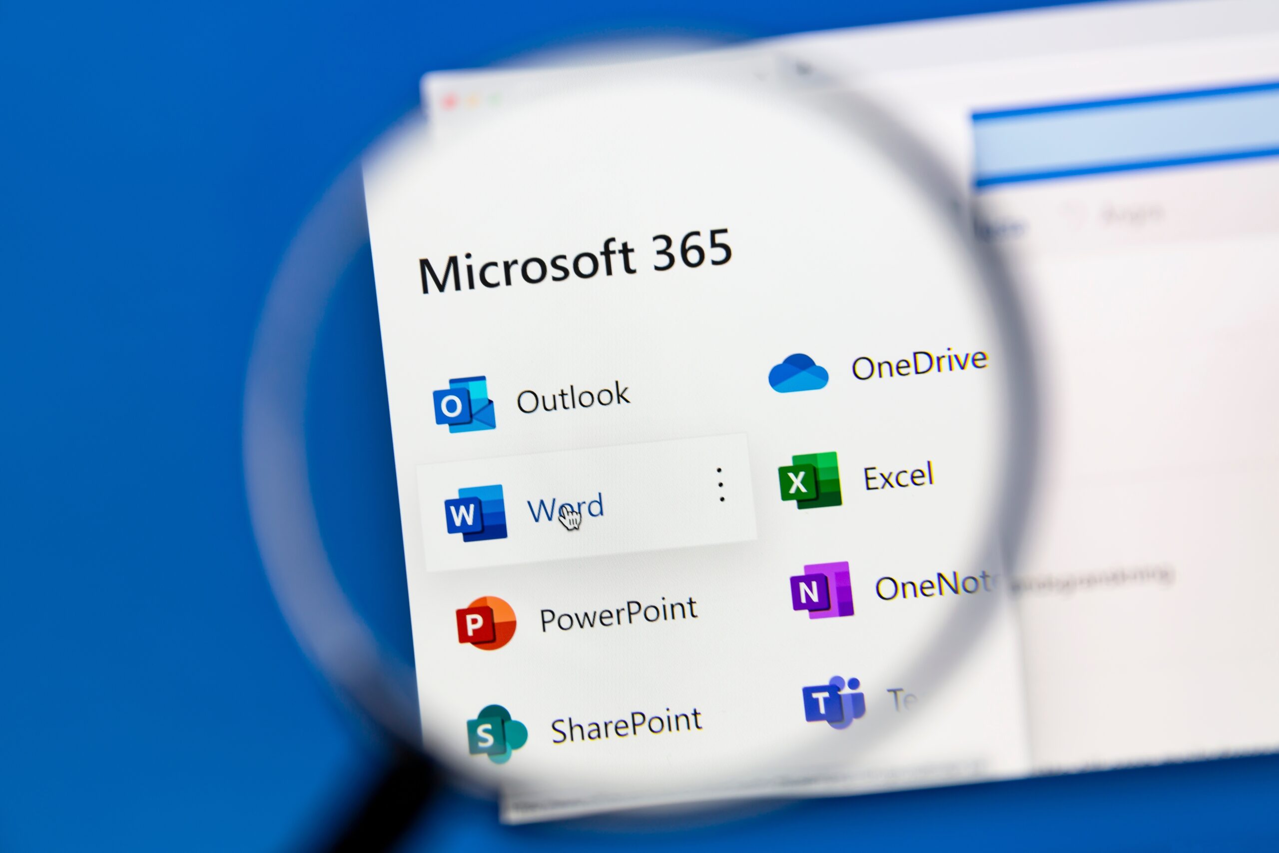 Microsoft 365 and its apps showed on the laptop screen.