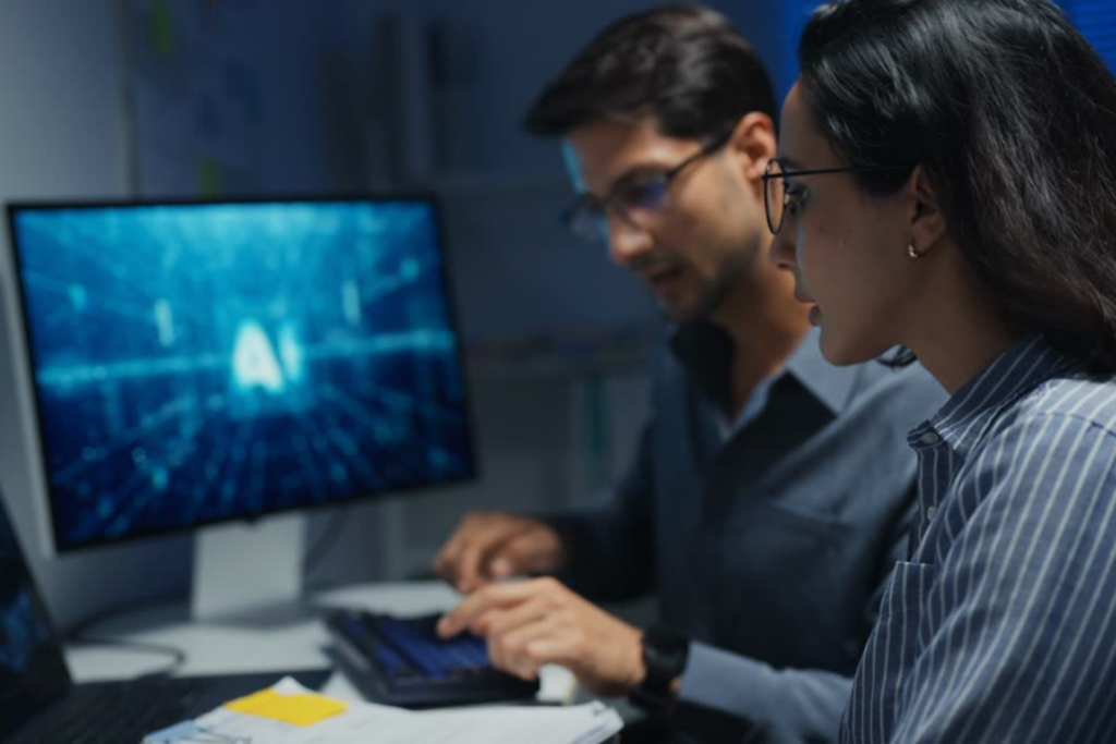 Two team members discussing about AI Risks and Ethics.